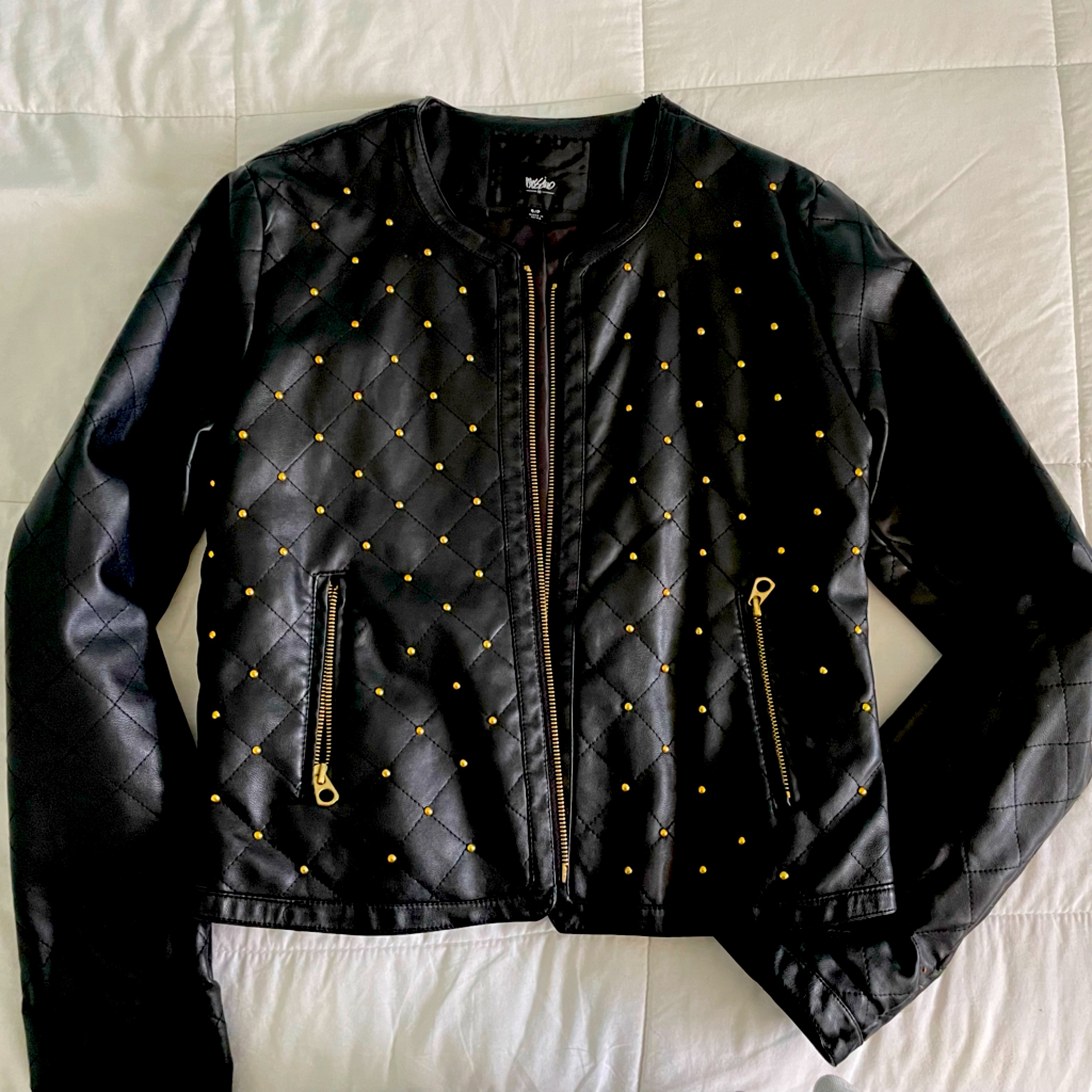 Gold Studded Black Leather Jacket, In Perfect Condition